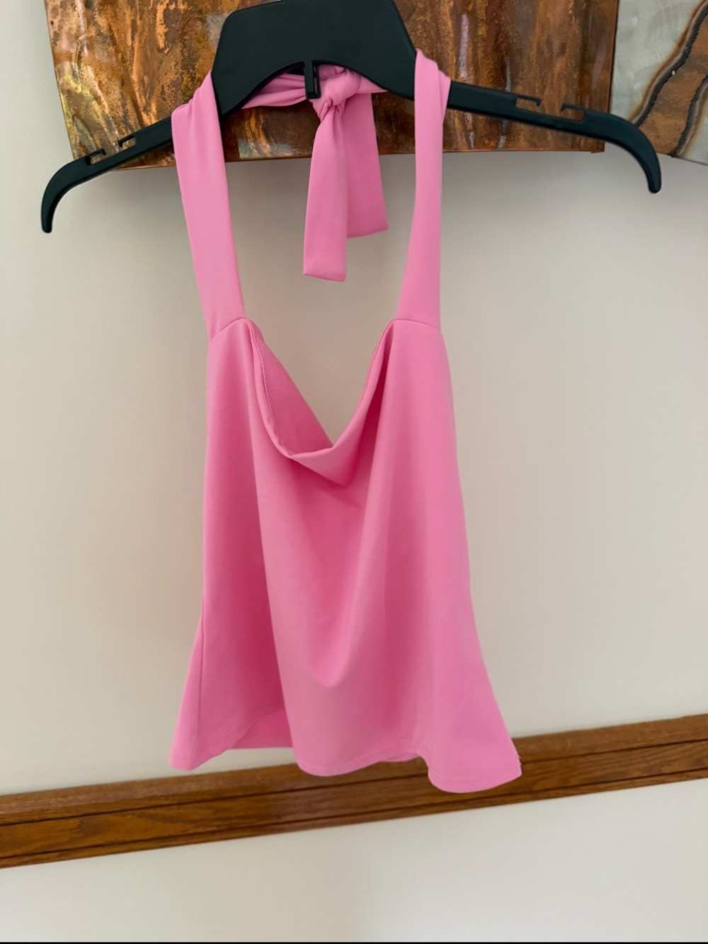 Shape FX by Newport News Pink Cowl Neck Tie Halter Top M Y2K